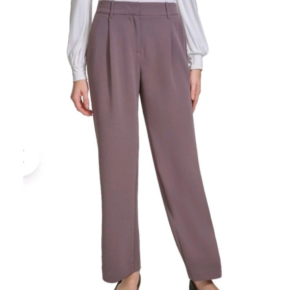 DKNY Womens Dusty Mauve High Rise Wide Leg Pleated Front Pants‎ Size 12 NWT